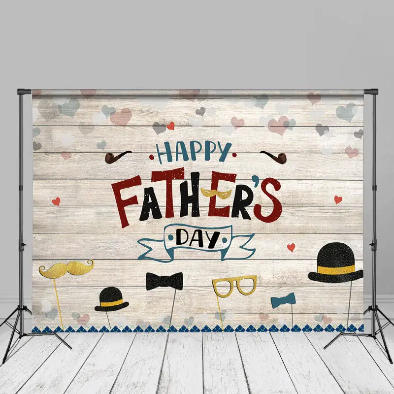 Wooden Heart Hat Ties Backdrop For Fathers Day Party - Aperturee