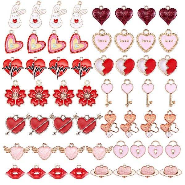56Pcs 14 Style Alloy Enamel Pendants