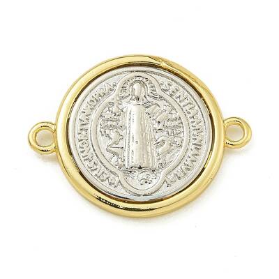 Rack Plating Brass Saint Benedict Medal Connector Charms