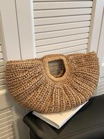 Women's Summer 2025 Casual Plain Straw Tote Bag, Trendy Commuter Purse, Fall New Large Capacity Handbag for Travel & Daily Us...