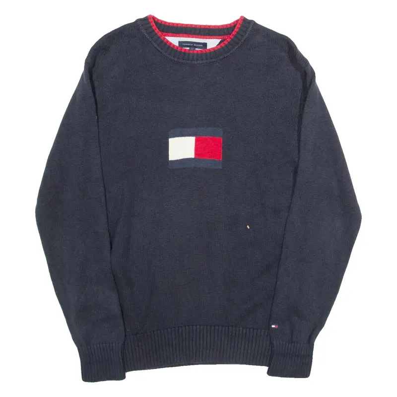 TOMMY HILFIGER Boys Jumper Blue Crew Neck Tight Knit 12Y