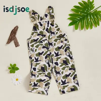 Baby Boy Overalls Romper Camouflage Print Sleeveless Jumpsuit Suspender Pants for Kids Toddler