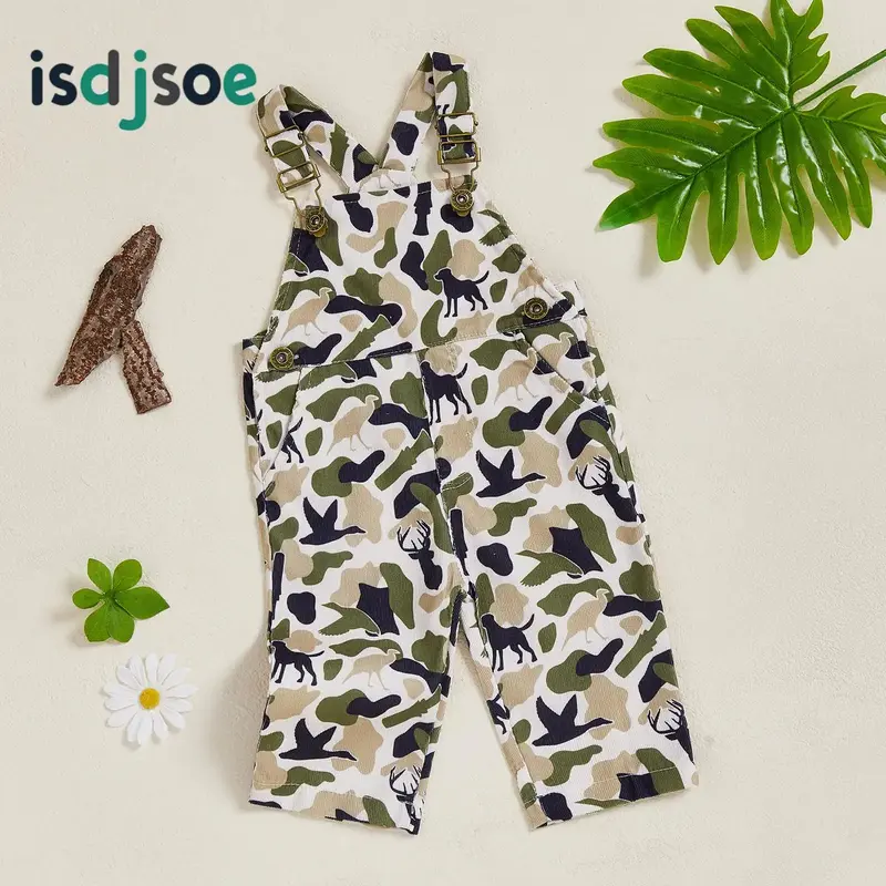 Baby Boy Overalls Romper Camouflage Print Sleeveless Jumpsuit Suspender Pants for Kids Toddler