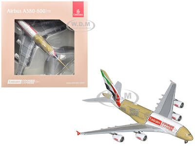 Airbus A380-800 Commercial Aircraft Emirates Courier Express (A6-EET) White with Tail Stripes and Package Graphics 1/400 Di...