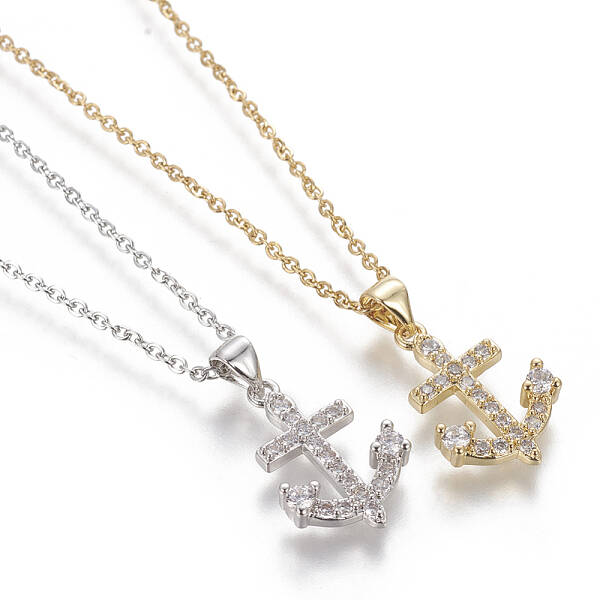 Brass Micro Pave Cubic Zirconia Pendant Necklaces
