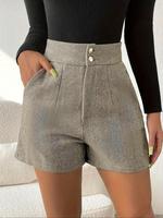 Women's Herringbone Print Button Fly Shorts, Casual Pocket Straight Leg Shorts for Summer, Shorts for Women, Women's Bottoms...