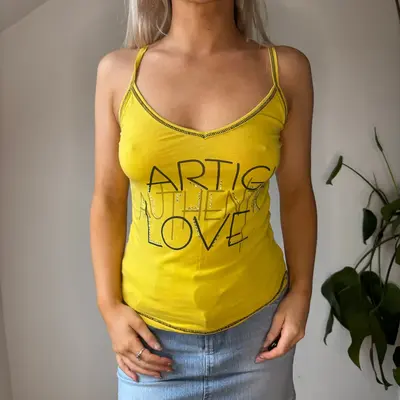 Artigili Graphic Cami Top - Small Yellow Cotton Blend