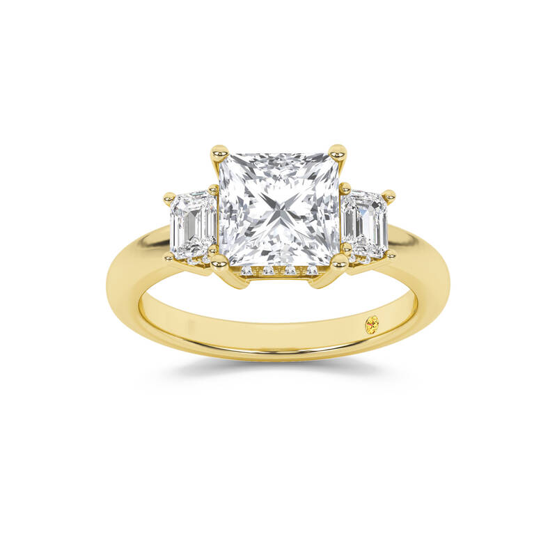 Seraphina Three Stone Hidden Halo Princess Cut Lab Diamond Engagement Ring | 14K Yellow Gold 3 5/8 CT. TW.