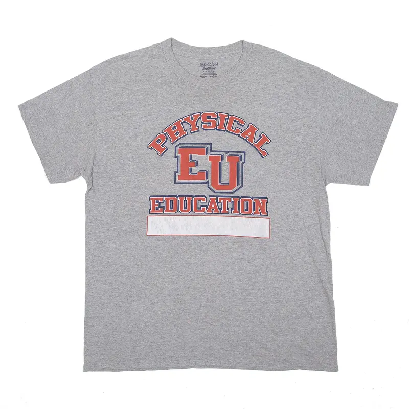 GILDAN Physical Education T-Shirt Grey Short Sleeve Mens L