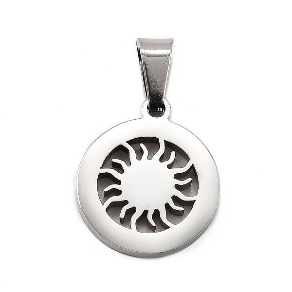 Flat Round with Sun 304 Stainless Steel Pendants