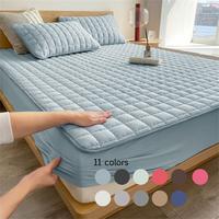 Solid Color Plaid Textured Fitted Sheet for Bed, 1 Count     Waterproof (only Water Barrier) Soft Simple Bedding Quilted Matt...