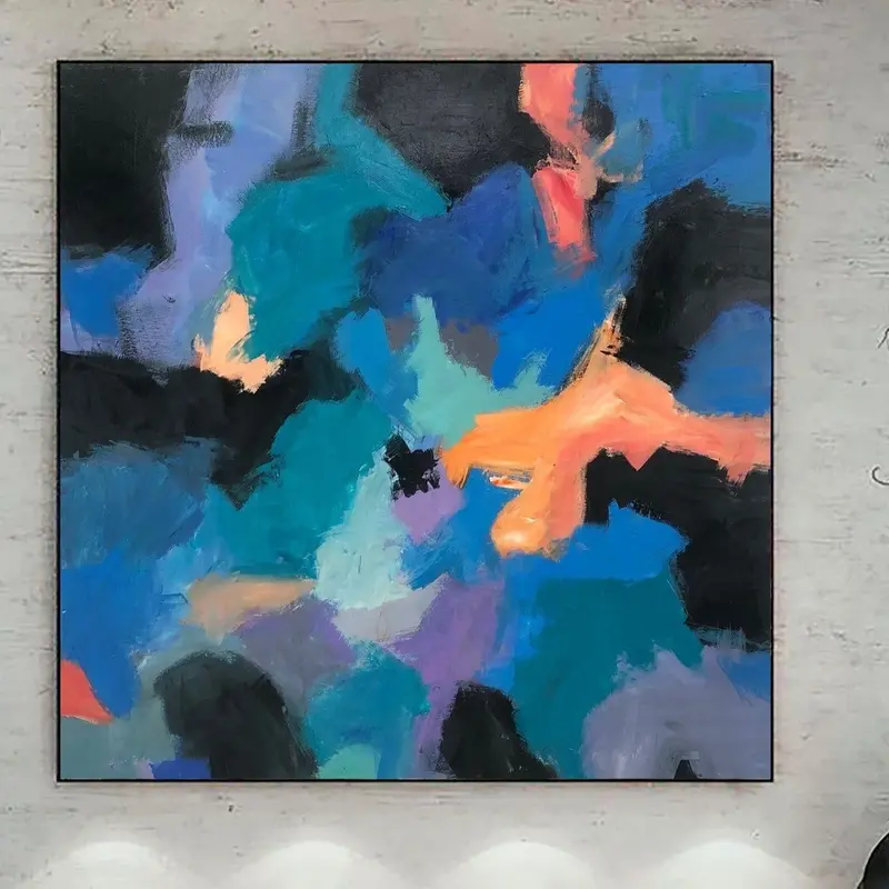 Abstract Blue Painting Canvas Original Oil Painting Modern Acrylic Canvas Wall Art Textured Abstract Art Colorful Painting fo...