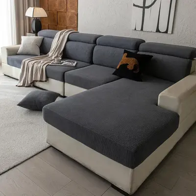 Solid Color Sofa Cover, 1 Count Non-slip Sofa Slipcover, Fashionable Sofa Protector for Home Living Room, Sofa Protector for ...