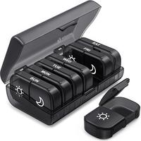 Weekly Pill Organizer 2 Times a Day, Pill Box 7 Day with One-Side Large Openings for Easy to Use, Black Privacy Protection AM...