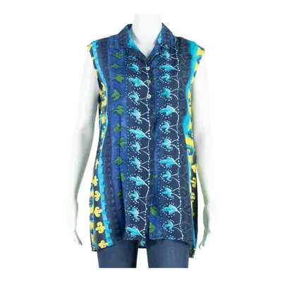 YESSICA Womens Printed Blouse Blue Sleeveless Fair Isle M
