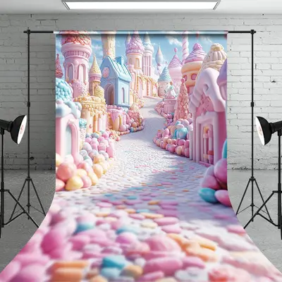 Soft Pink Color Candyland Sweet Fairy Sweep Backdrop - Aperturee