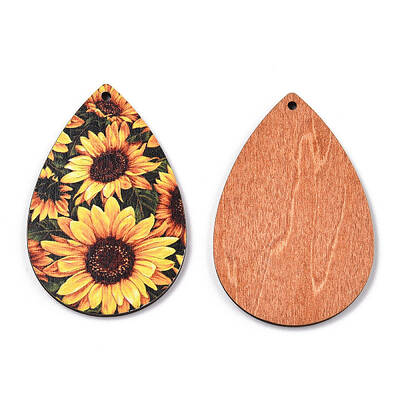 Single Face Sunflower Printed Wood Big Pendants