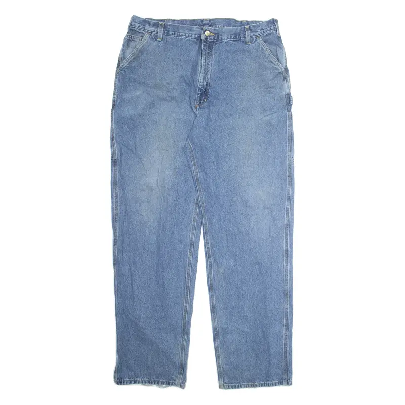 CARHARTT Carpenter Cargo Mens Jeans Blue Regular Straight Stone Wash W42 L36
