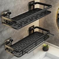 Wall Mounted Bathroom Shelf, 1 Count Modern Rustproof Stainless Steel Bathroom Storage Rack with Hooks, Bathroom Organizer fo...