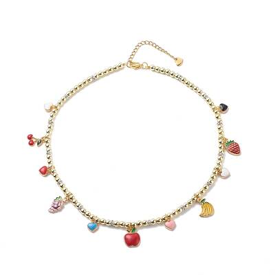 Heart & Cherry & Grape & Apple Enamel Fruit Charms Necklace