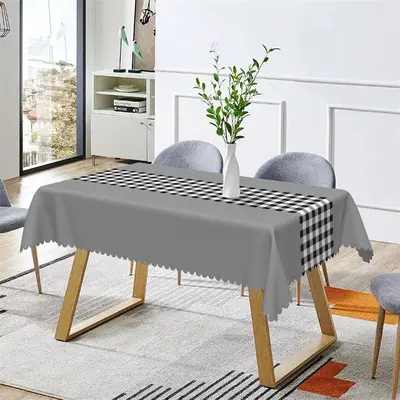 Outdoor Simple Gingham Grey Rectangle Tablecloth - Aperturee