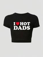 Women's Letter & Heart Print Short Sleeve Crop Tee, Casual Round Neck T-shirt for Daily Wear, Ladies Clothes for All Seasons