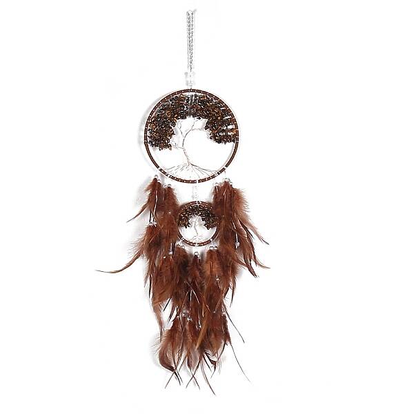 Retro Style Iron & Natural Tiger Eye Pendant Hanging Decoration