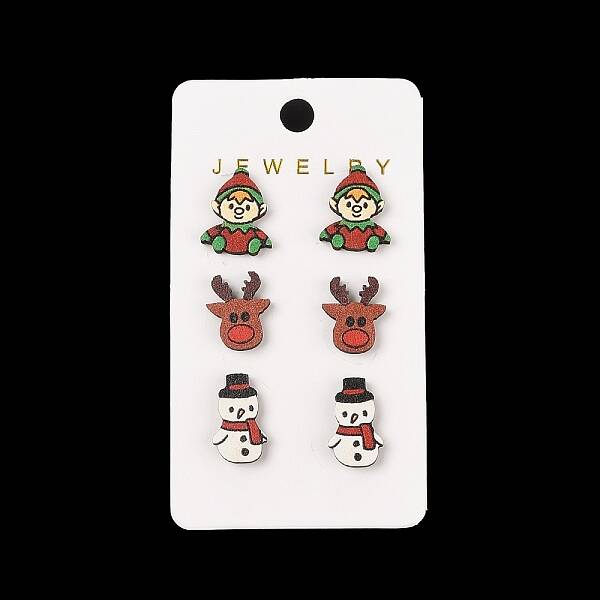 Christmas Theme Wood Stud Earrings