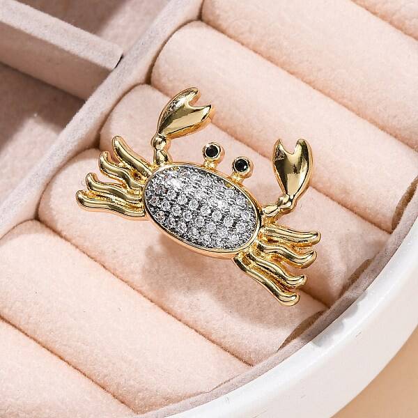 Brass Micro Pave Clear Cubic Zirconia Cuff Finger Rings for Women