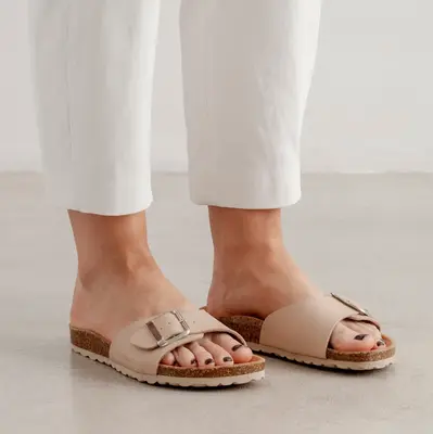 Cordoba Vegan Leather Slide Cork Sandal - Sand Brown | Select Size: 10 US (41EU) | Color: Nude