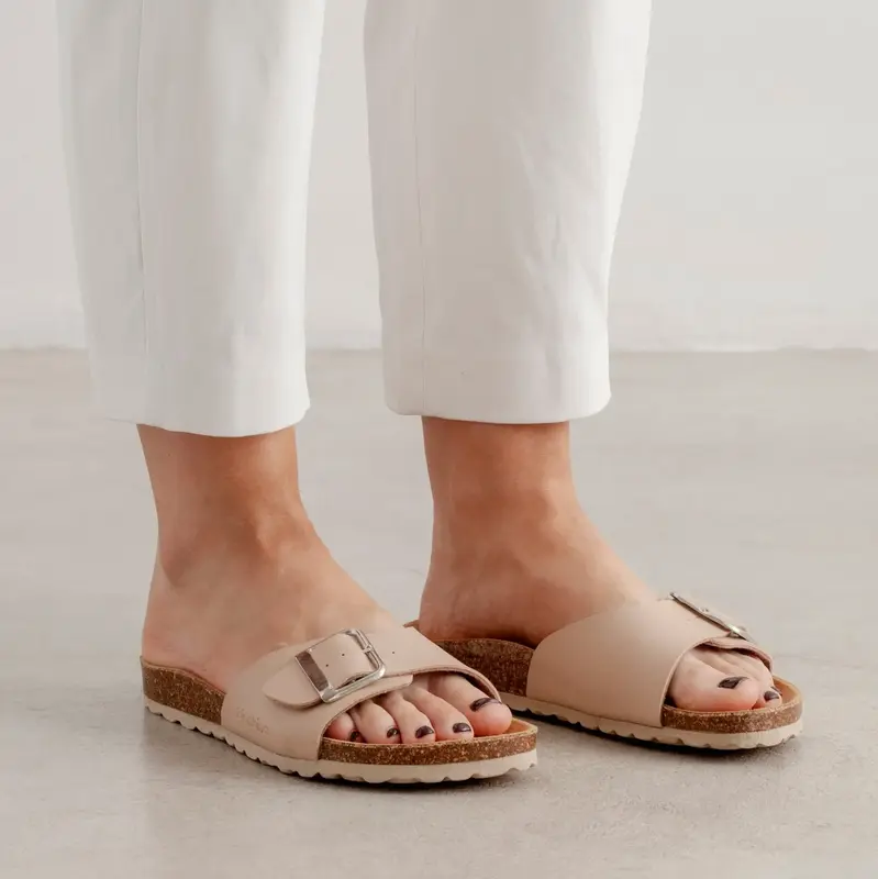 Cordoba Vegan Leather Slide Cork Sandal - Sand Brown | Select Size: 10 US (41EU) | Color: Nude