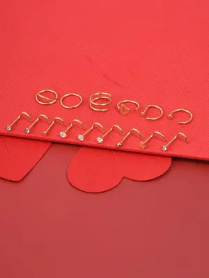 15pcs/set All-match Stylish Nose Rings, Straight Rod Hollow Out Heart Style Nose Ring, Fashionable and Cute, Stainless Steel ...