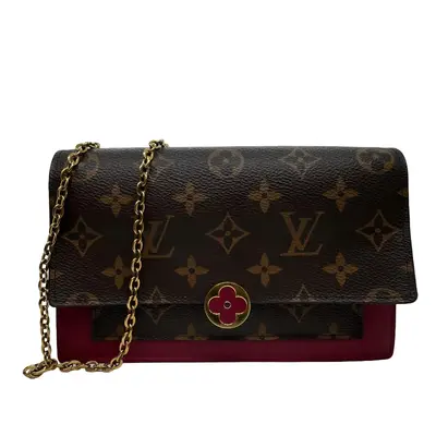 Pre-owned Louis Vuitton leather Crossbody Bags Monogram Canvas Flore Wallet On Chain