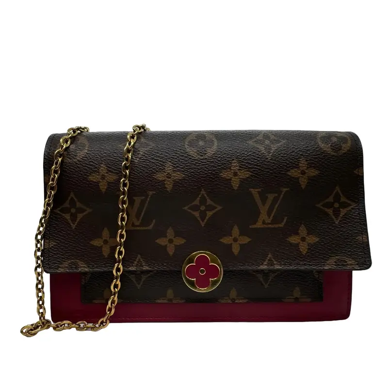 Pre-owned Louis Vuitton leather Crossbody Bags Monogram Canvas Flore Wallet On Chain