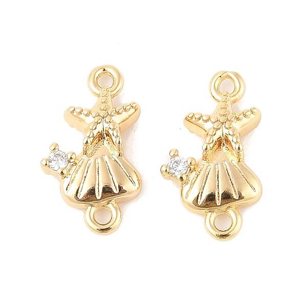 Brass Clear Cubic Zirconia Starfish Shell Shape Connector Charms