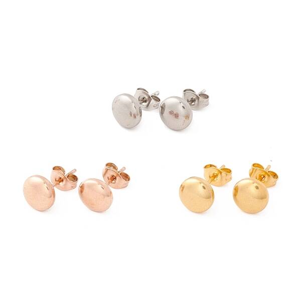 6 Pairs 304 Stainless Steel Flat Round Stud Earrings for Women