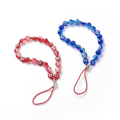 Evil Eye Beaded Phone Charm Crackle Glass Beaded Mobile Straps