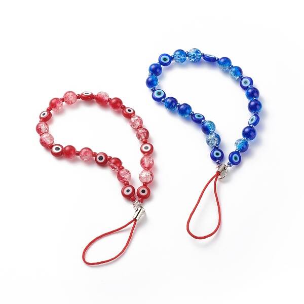 Evil Eye Beaded Phone Charm Crackle Glass Beaded Mobile Straps