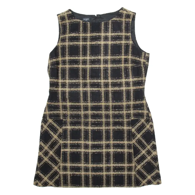 HOBBS LONDON Womens Shift Dress Black Check Sleeveless Knee Length UK 14