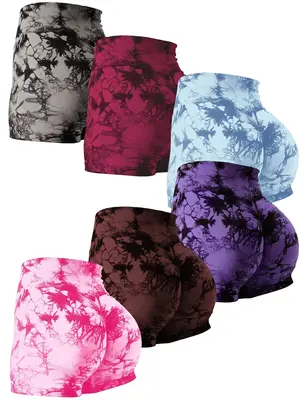 Women's Summer Tie Dye Print High Waist Sports Shorts, Summer Clothes, Sporty High Stretch Shorts, Biker Shorts, Gym Shorts, ...