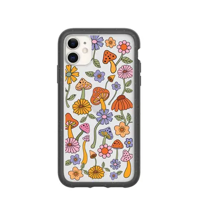 Clear Shrooms and Blooms iPhone 11 Case With Black Ridge