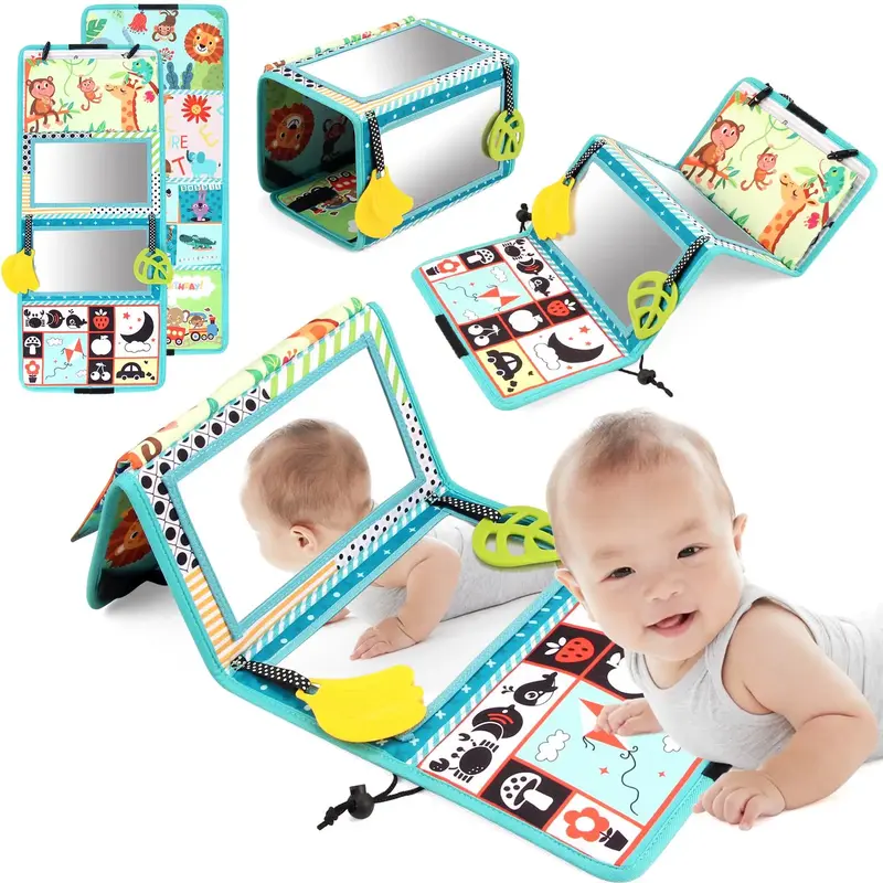 Baby Mirror Cloth Book, 1 Count Early Education Sensory Baby Toys, Double-sided Playing Baby Toys, Educational Toys for 0-3 Y...