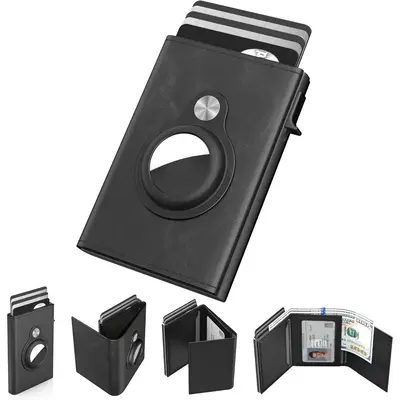 Mens Wallet Card Holder for AirTag: Leather Smart Wallet for Men Compatible with Apple Air Tag, RFID Blocking, Slim, Minimali...