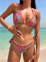 Two-piece Set Women's Random Floral Print Bikini Set, Casual Fashion Chic Swimsuit Set for Beach Holiday Vacation, Ladies Swi...