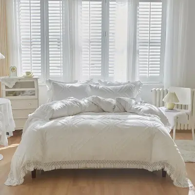 Plaid Print Tassel Duvet Cover Set, Including 1 Count Duvet Cover & 2 Counts Pillowcase without Filler, Comfy Bed Sets, Soft ...