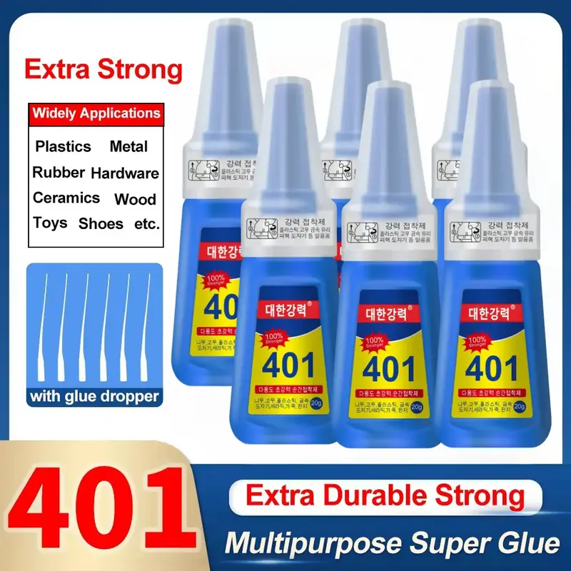 401 Super Glue - Ultra-strong Adhesive, Multi-Purpose, Clear, Fast Bonding, Non-Toxic, Shoe Glue, Wood Glue, Metal Glue, Nail...
