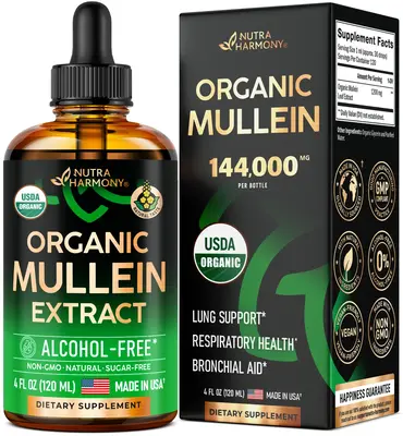 USDA Organic Mullein Leaf Extract Drops for Lung Support - Made in USA Supplement - Respiratory Health Support -  Natural lun...