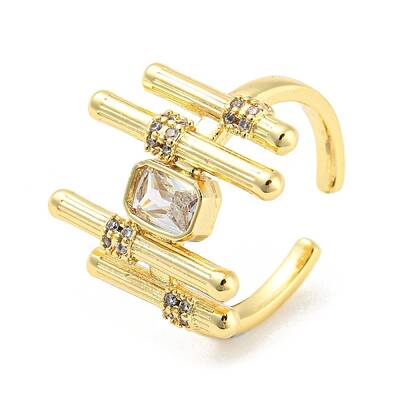 Brass Micro Pave Cubic Zirconia Open Cuff Ring