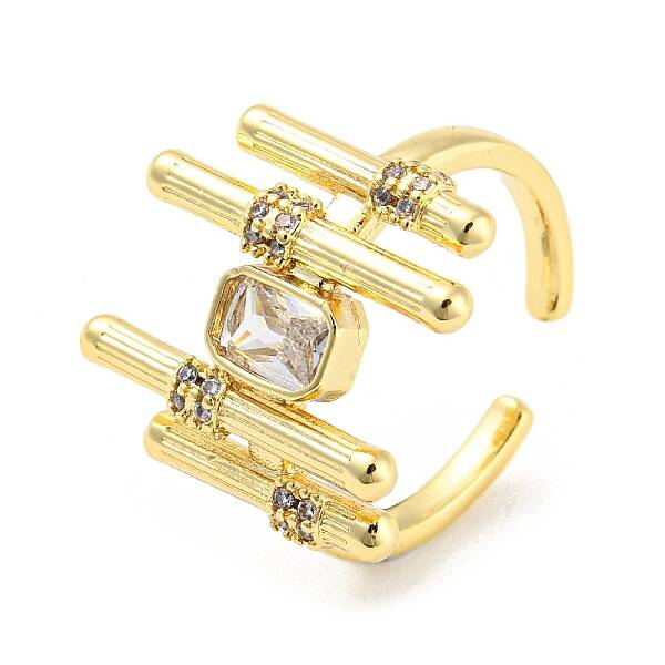 Brass Micro Pave Cubic Zirconia Open Cuff Ring
