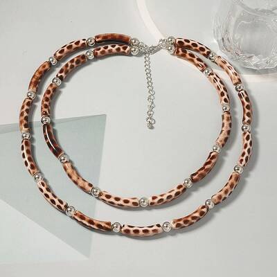Plastic & Resin Leopard Skin Print Curved Tube Double Layer Necklaces for Women